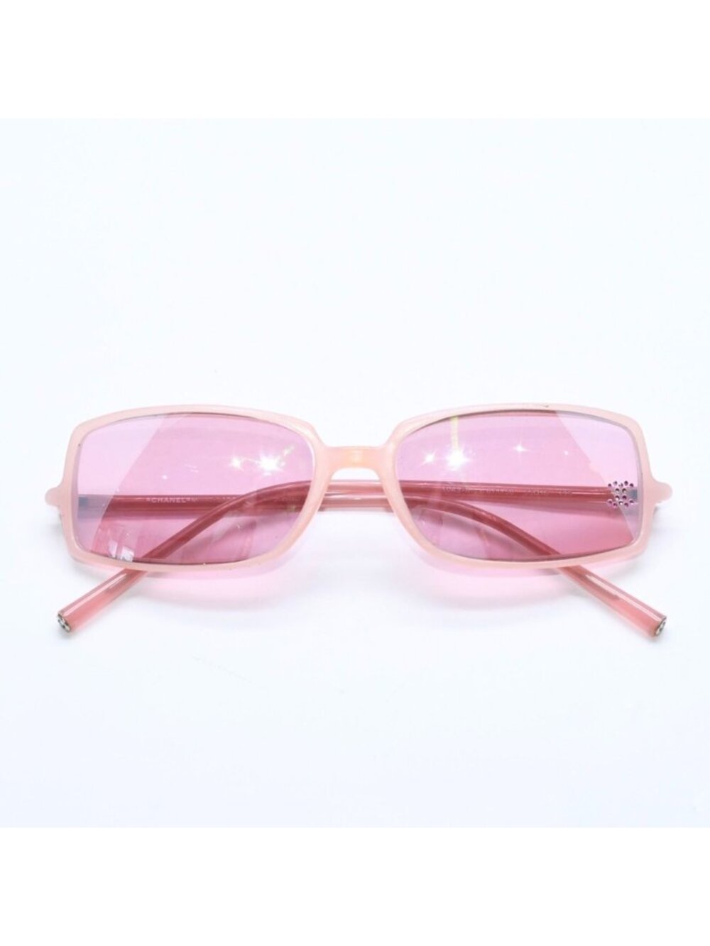 Chanel Square Shape Sunglasses Eyewear CC Logo Rhinestone Clear Pink